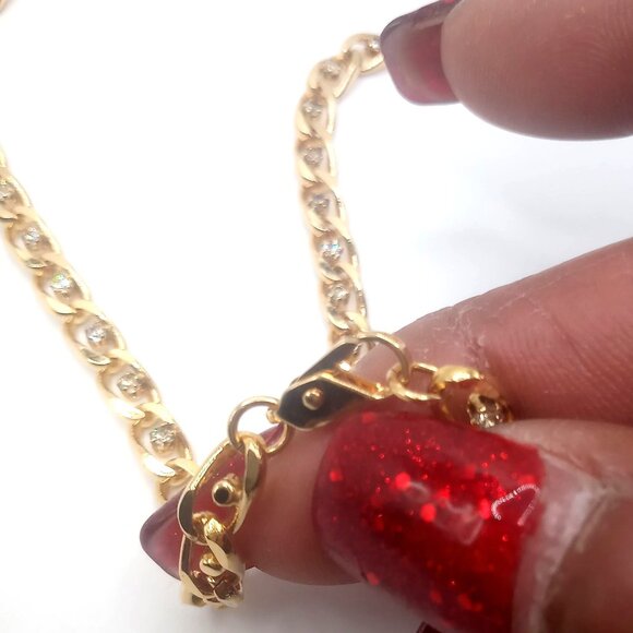 Necklace Gold-Tone Metal Link Chain Prong Set Rhinestone Accents 19.5" L 1980s - Picture 6 of 6